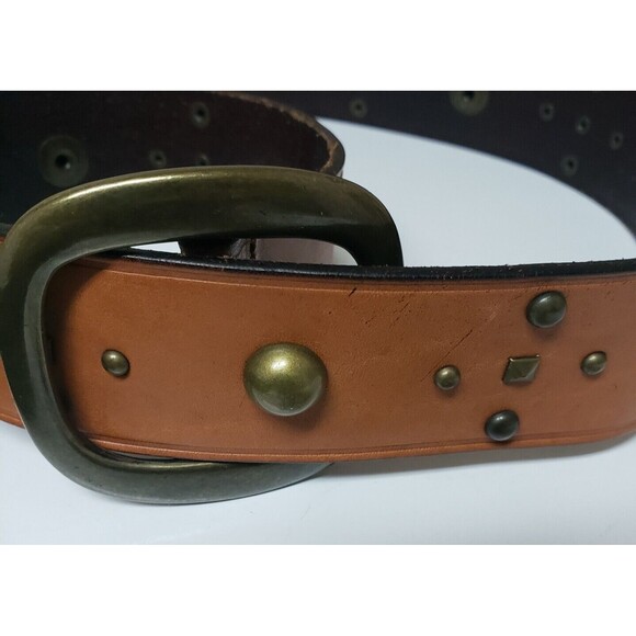 Women's GAP Brown Leather Cowboy Girl Hobo Studded Goddess  Belt Sz 40 PO Good - Picture 3 of 8